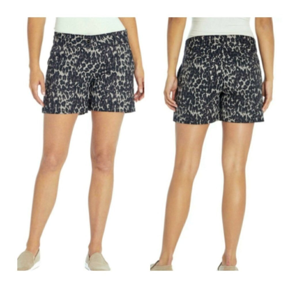 New Isaac Mizrahi Leopard Tailored Shorts Stretch 5" Inseam Casual Pockets 14